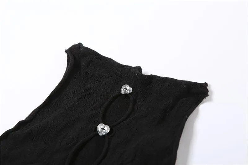 Lace fishnet button crewneck sleeveless jumpsuit-final-sale