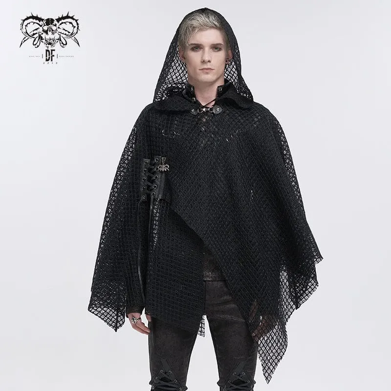Gothic Unregelmäßiger Mesh-Umhang für Herren mit Kapuze