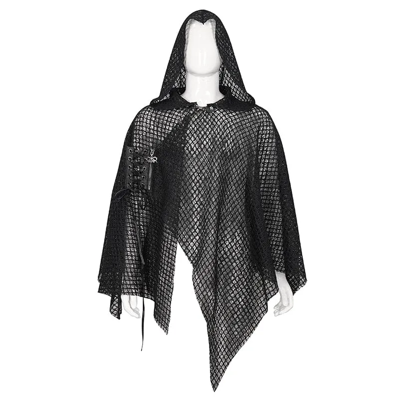 Gothic Unregelmäßiger Mesh-Umhang für Herren mit Kapuze
