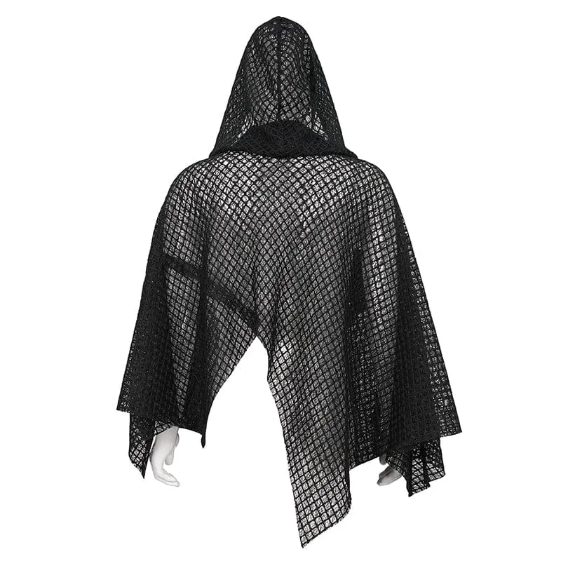 Gothic Unregelmäßiger Mesh-Umhang für Herren mit Kapuze