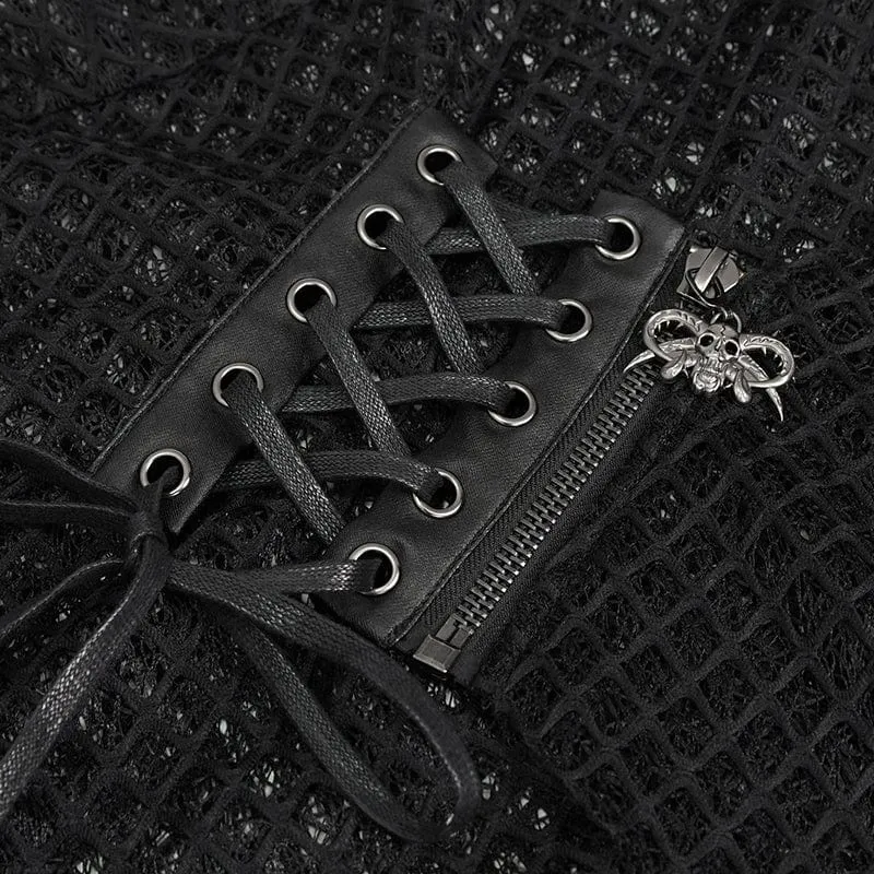 Gothic Unregelmäßiger Mesh-Umhang für Herren mit Kapuze