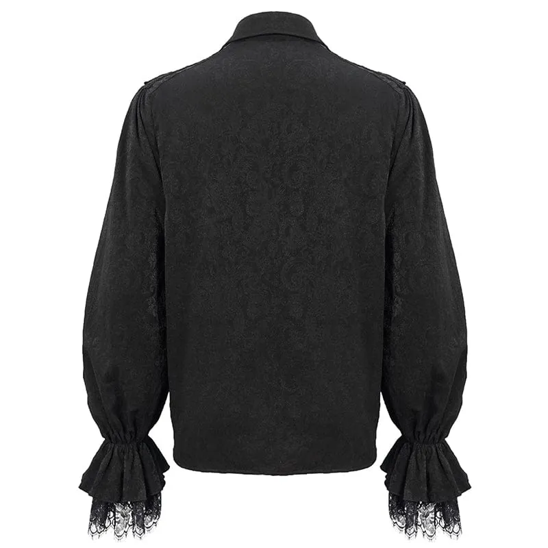 Gothic Herrenhemd mit Puffärmeln und Spitzensaum Schwarz