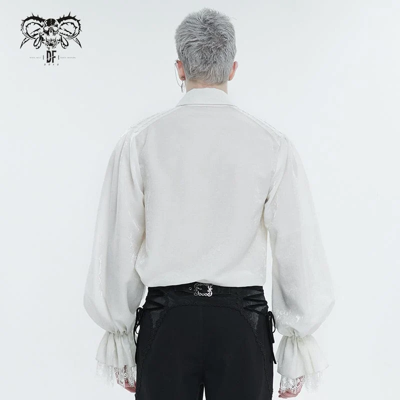 Gothic Herrenhemd mit Puffärmeln und Spitzensaum Weiß
