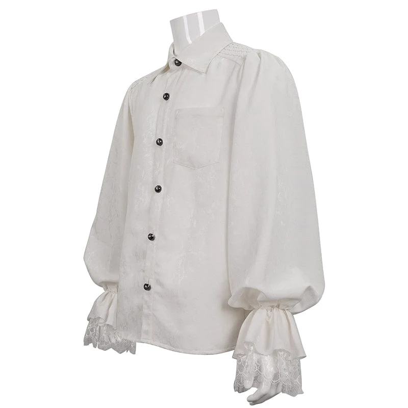 Gothic Herrenhemd mit Puffärmeln und Spitzensaum Weiß