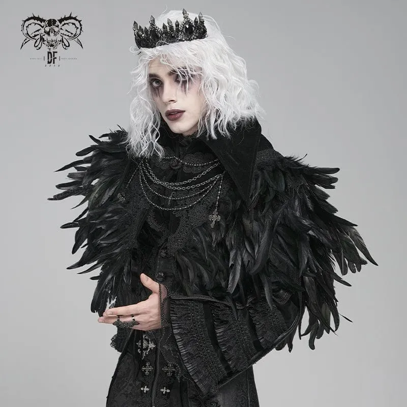 Gothic-Umhang mit Blumenstickerei und Federn für Herren