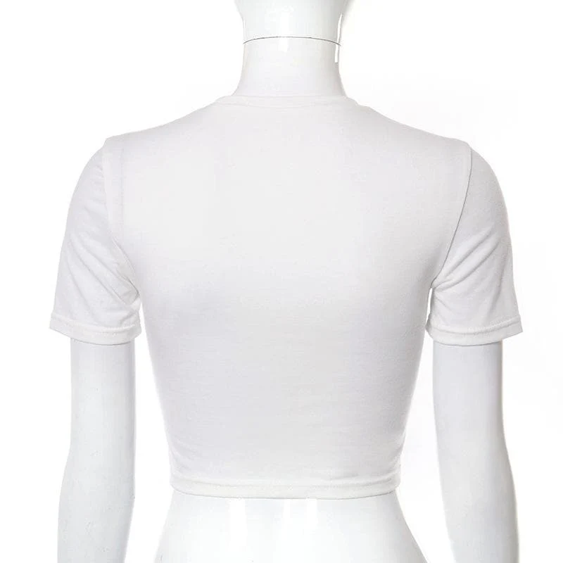 Body print metal chain contrast short sleeve crop top-final-sale