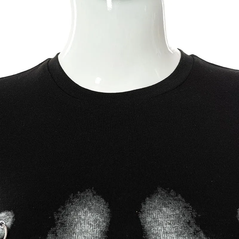Body print metal chain contrast short sleeve crop top-final-sale