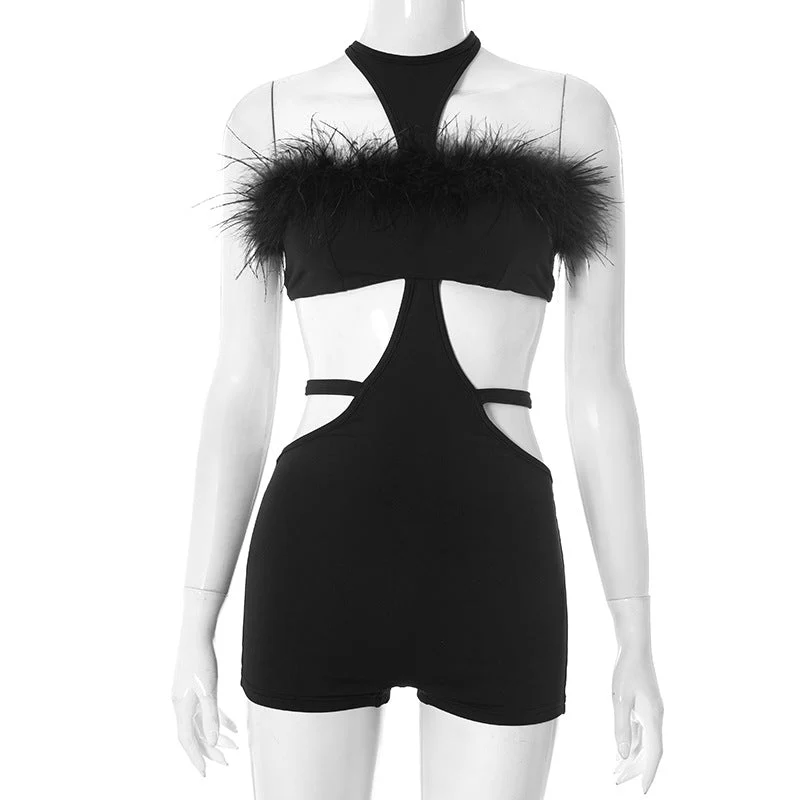 Cut out self tie fluffy romper-final-sale