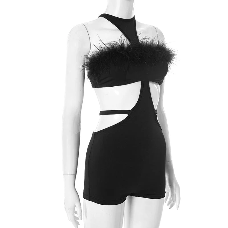 Cut out self tie fluffy romper-final-sale