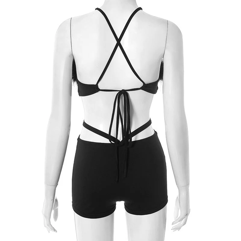 Cut out self tie fluffy romper-final-sale
