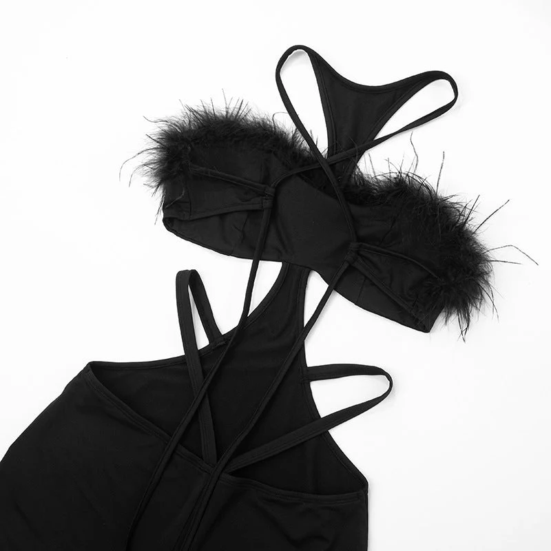 Cut out self tie fluffy romper-final-sale