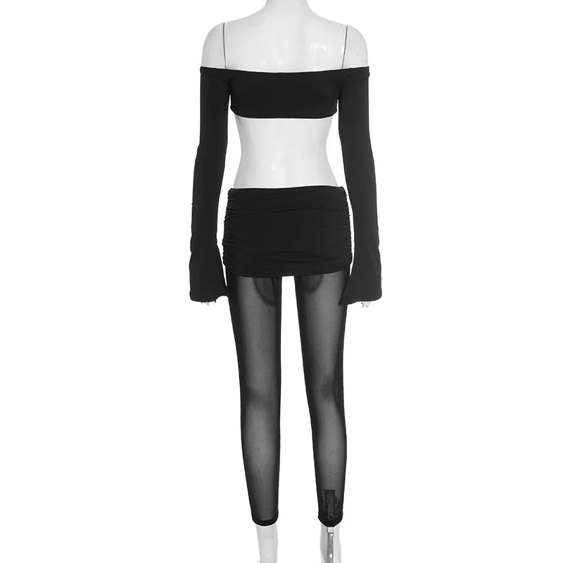 Mesh cut out ruched off shoulder jumpsuit-final-sale