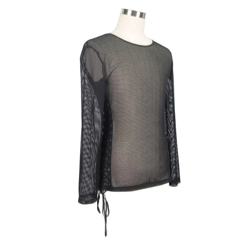 Herren Full Mesh String und Grommet Side Schnürung Punk T Shirt