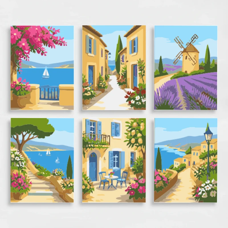 French Riviera Village - Mini Paint by Numbers Set