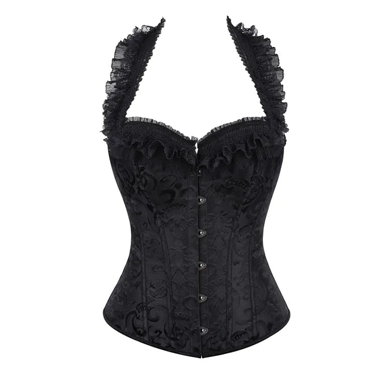 Gothic-Korsett für Damen mit floralem Jacquard-Muster, Neckholder und Schnürung über der Brust
