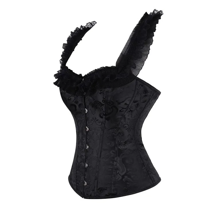 Gothic-Korsett für Damen mit floralem Jacquard-Muster, Neckholder und Schnürung über der Brust