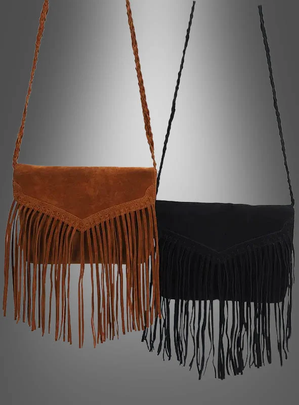 Handtasche mit Fransen 26cm braun oder schwarz