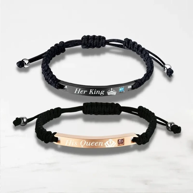 Bracelet Couple Her King His Queen