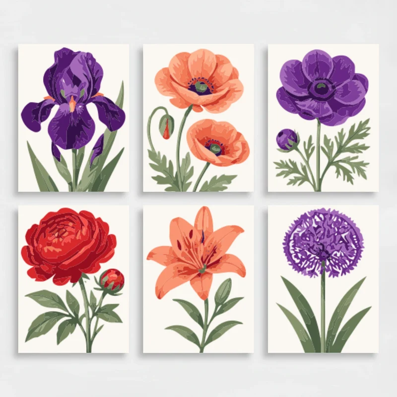 Botanical Flower Collection - Mini Paint by Numbers Set