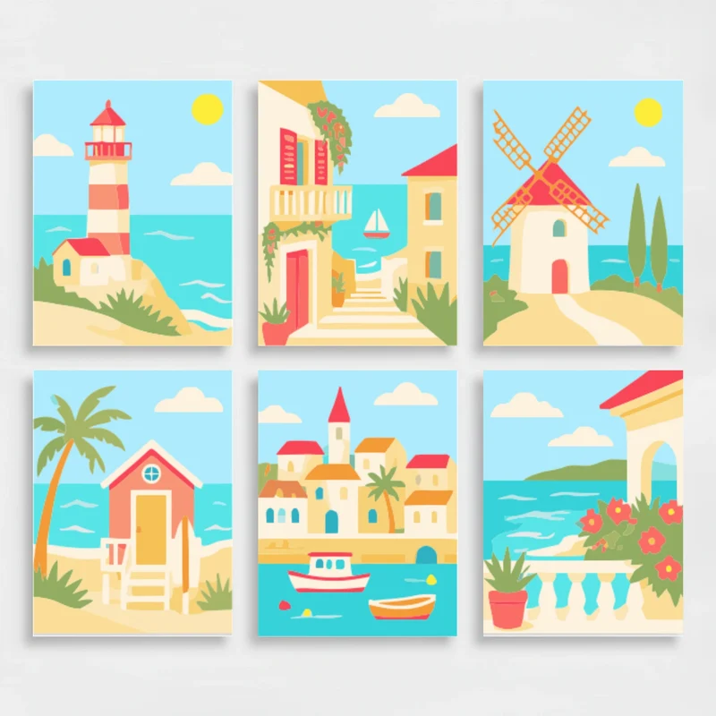 Mediterranean Coastal Village - Mini Paint by Numbers Set