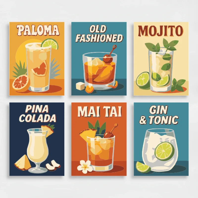 Vintage Cocktail Poster - Mini Paint by Numbers Set