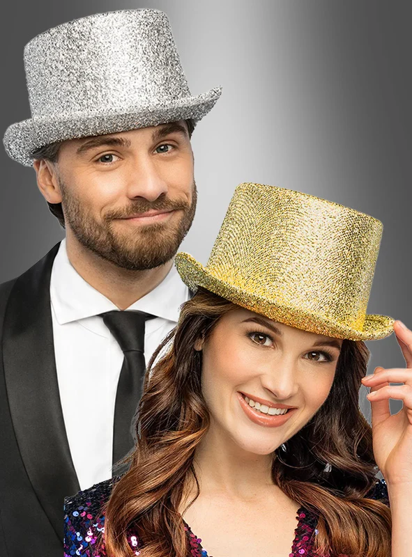 Glitzer Zylinder Hut silber oder gold