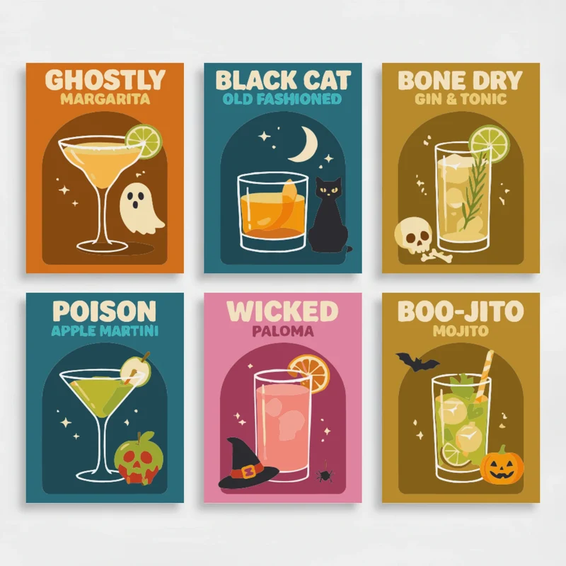 Spooky Halloween Cocktails - Mini Paint by Numbers Set
