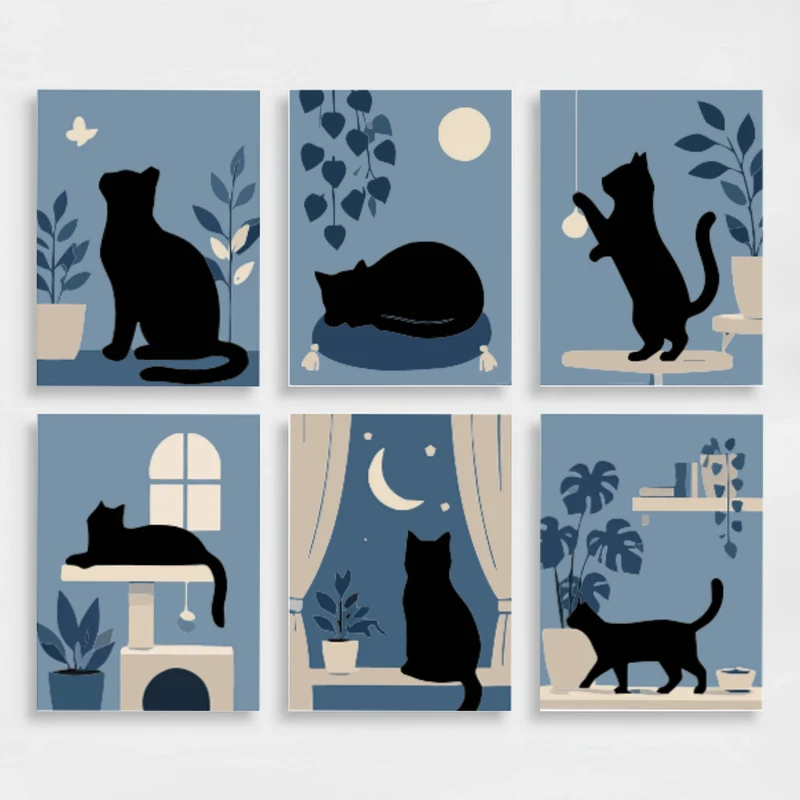 Midnight Black Cats - Mini Paint by Numbers Set