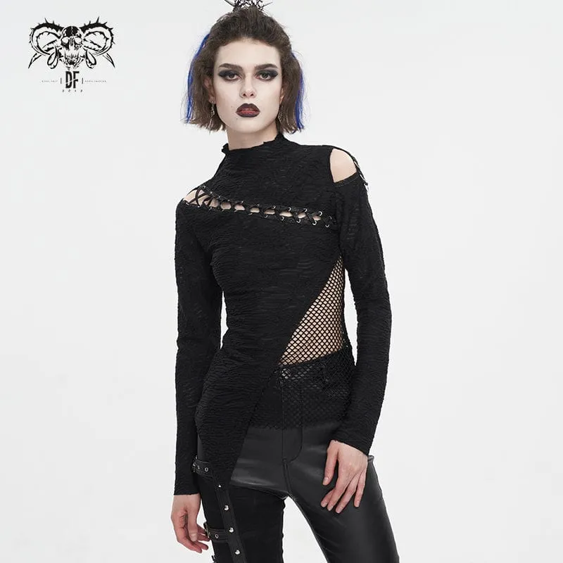 Damen-Gothic-Hemd mit Trägern und Ausschnitten aus Mesh-Spleiß