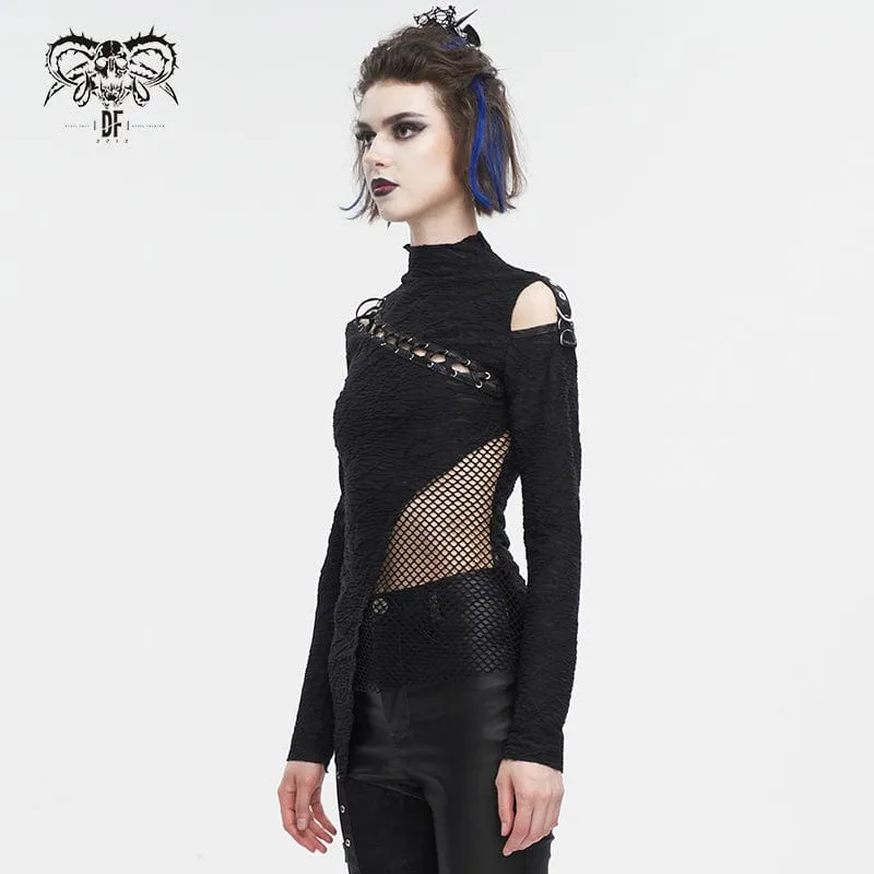 Damen-Gothic-Hemd mit Trägern und Ausschnitten aus Mesh-Spleiß