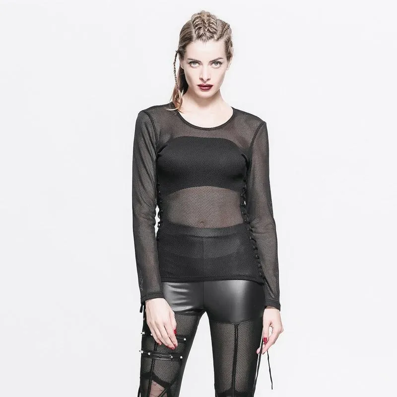 Frauen schiere Mesh Cross Hatch Top