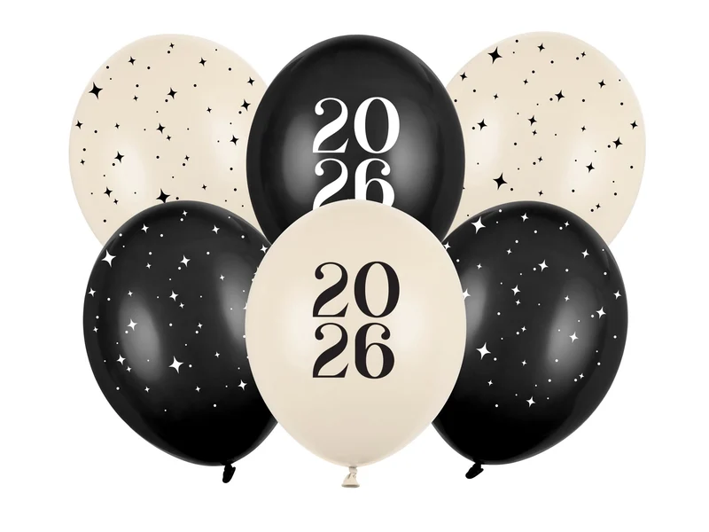 Luftballons Schwarz "Happy 2026!" 6 Stk.