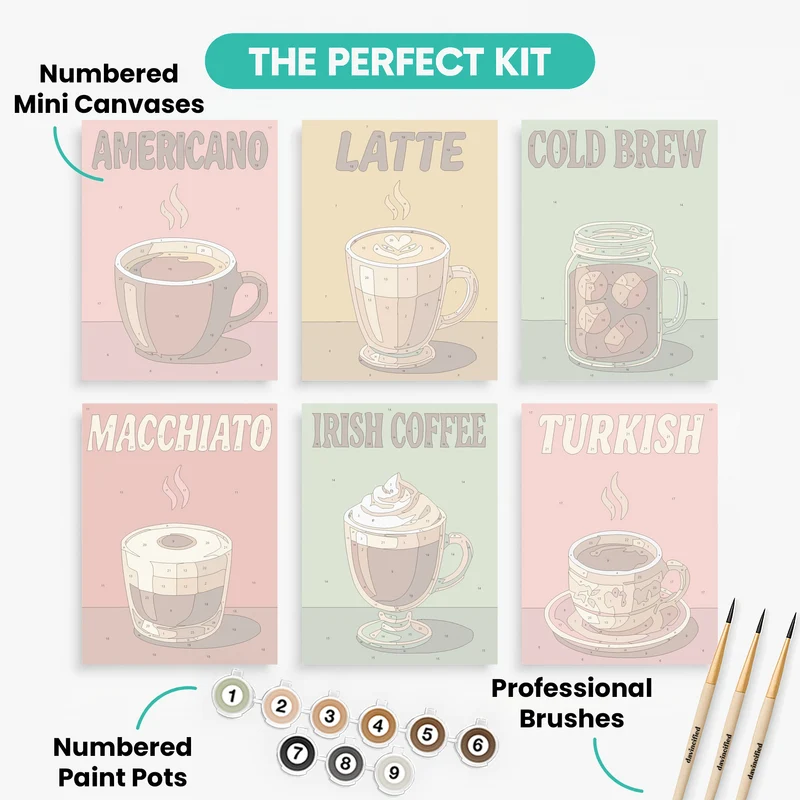 Vintage Coffee Menu Collection - Mini Paint by Numbers Set