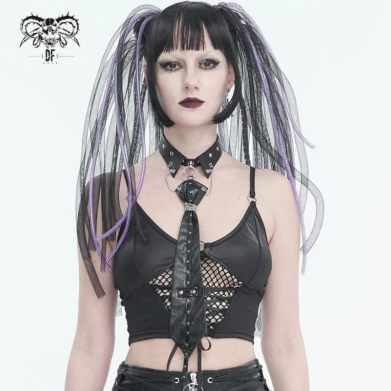 Gothic-Krawatte aus Kunstleder mit Nieten und Choker für Damen