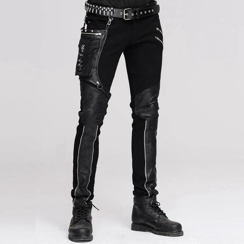 Herren-Hose im Punk-Stil mit Kunstleder-Aufnähern