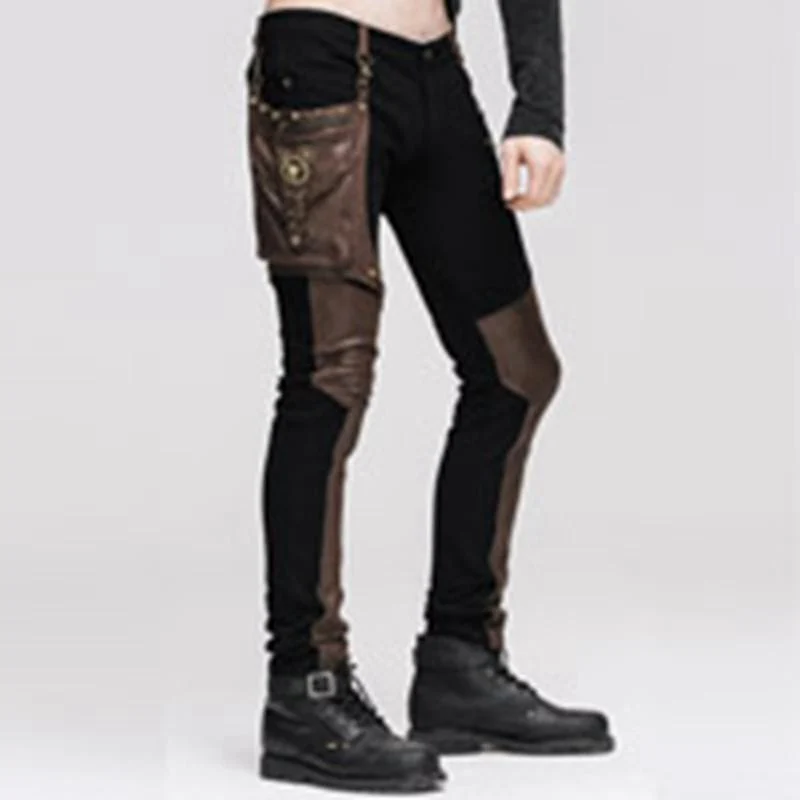Herren-Hose im Punk-Stil mit Kunstleder-Aufnähern