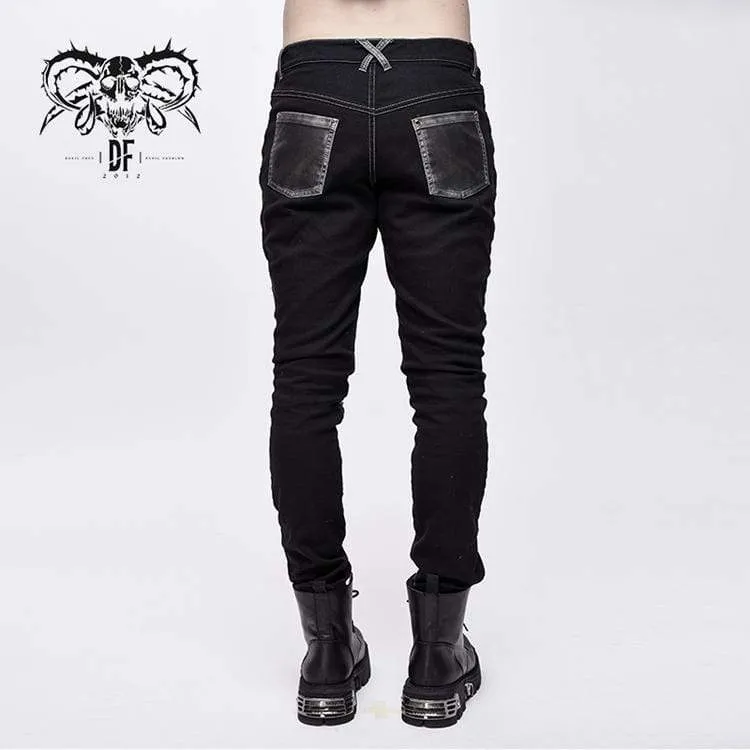 Herren Punk Cross Nieten Kunstlederhose