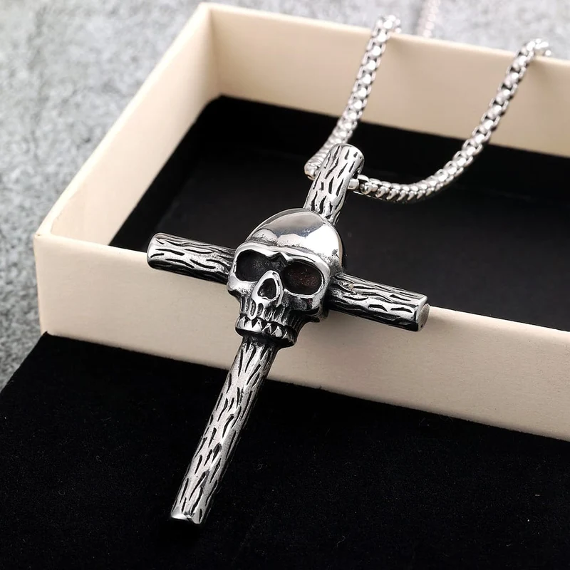Punk-Schädel-Kreuz-Halskette für Herren