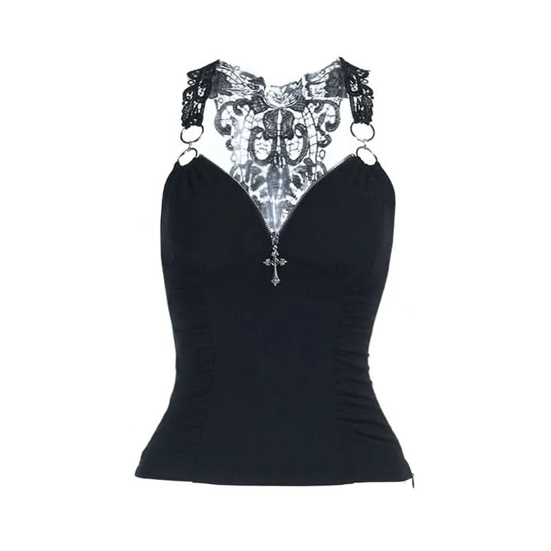 Lace ruched v neck o ring top