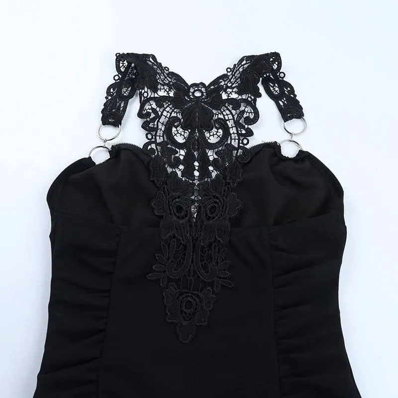 Lace ruched v neck o ring top