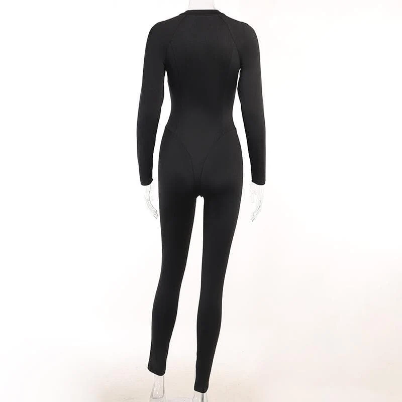 Leather zip-up high neck long sleeve jumpsuit-final-sale