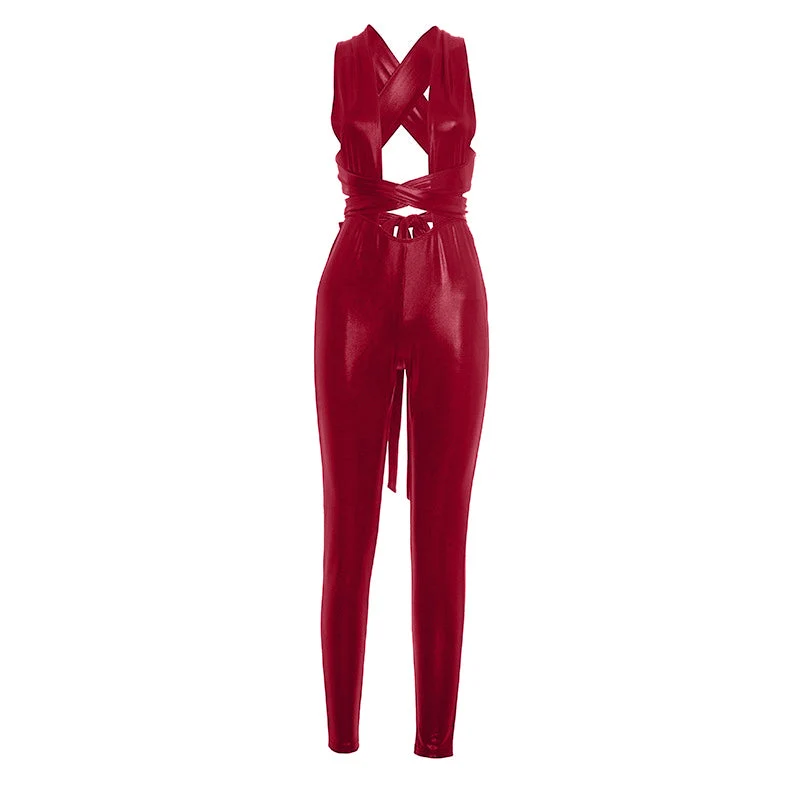 Backless cross back self tie jumpsuit-final-sale