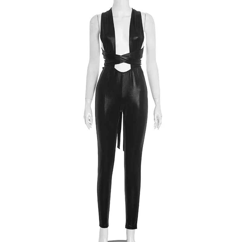 Backless cross back self tie jumpsuit-final-sale