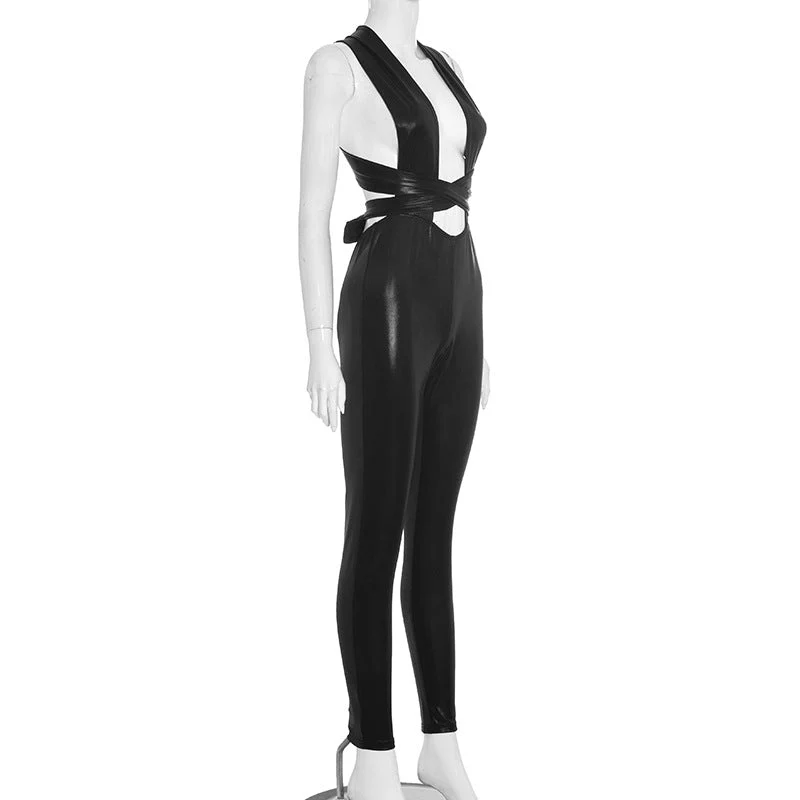 Backless cross back self tie jumpsuit-final-sale
