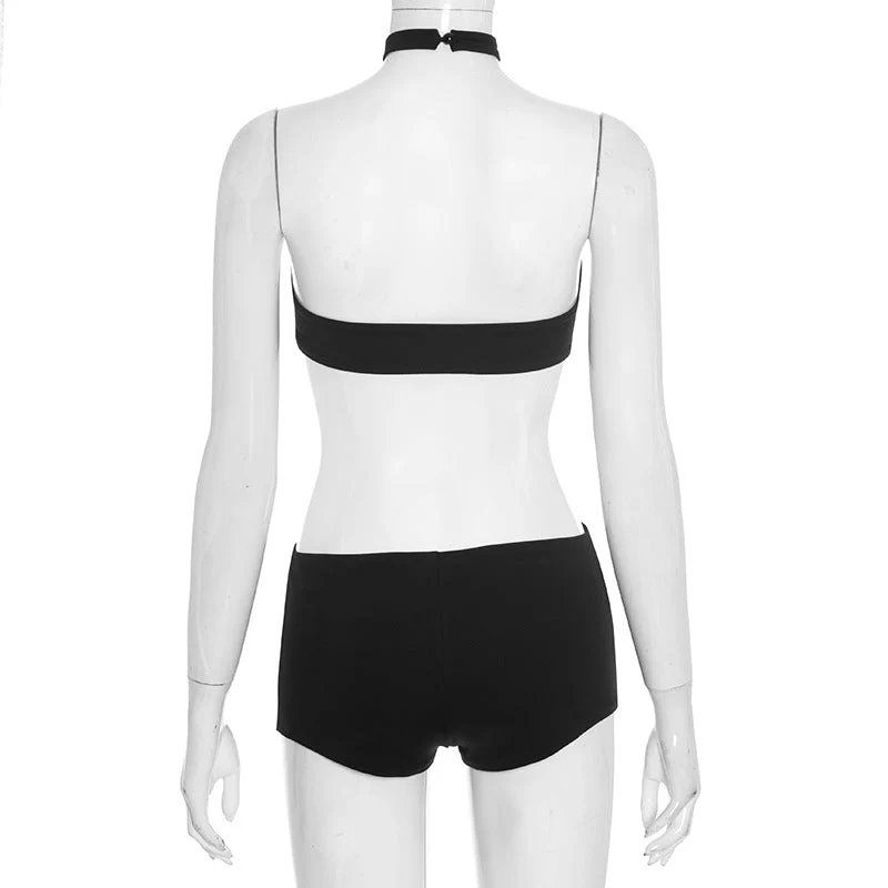 Cut out halter button backless romper