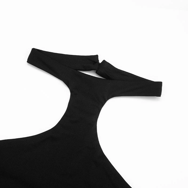 Cut out halter button backless romper