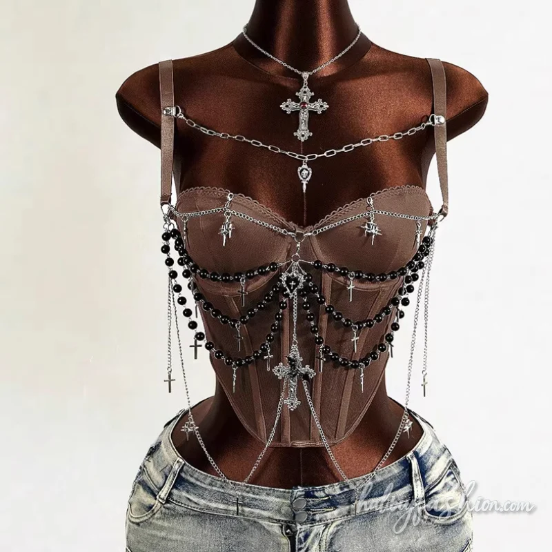 Corset metal chain beaded cami top