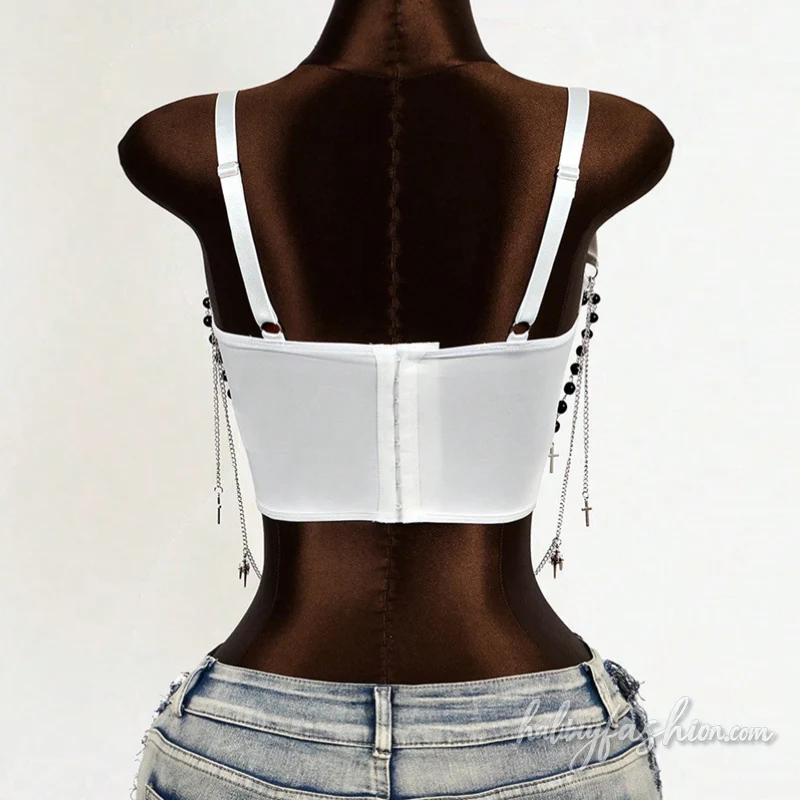 Corset metal chain beaded cami top