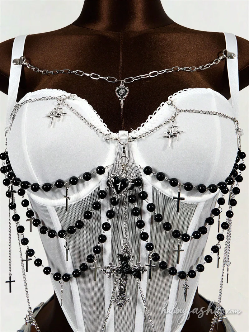 Corset metal chain beaded cami top
