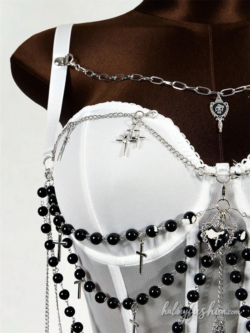 Corset metal chain beaded cami top